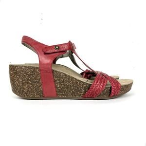 Abeo Womens Urmy Wedge Sandals Leather Blend Upper Ankle Strap Red Size 10